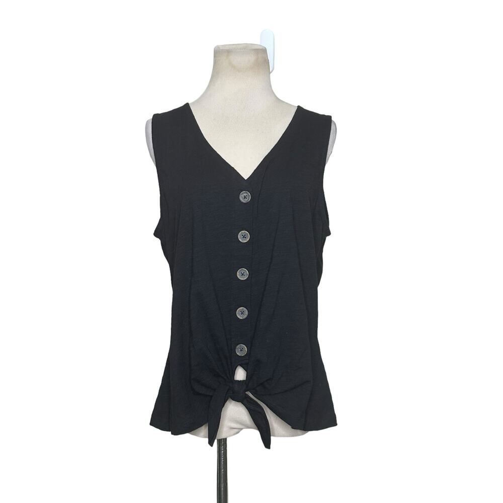 Sanctuary Black Buttoned Front Tied Sleeveless Knit Top Size XL